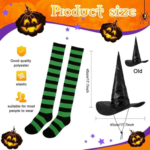 Halloween Witch Costume Accessories Set Shoes Cover Socks Hat Cosplay - Picture 2 of 7